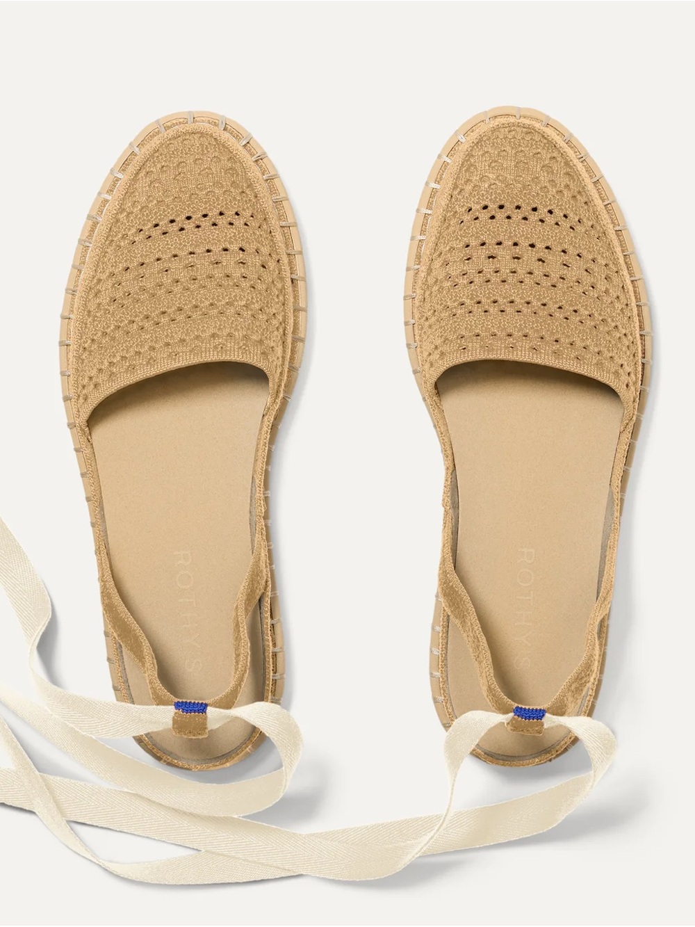 Rothy's D'Orsay Tan Knit Espadrille Lace-Up Flats - Women